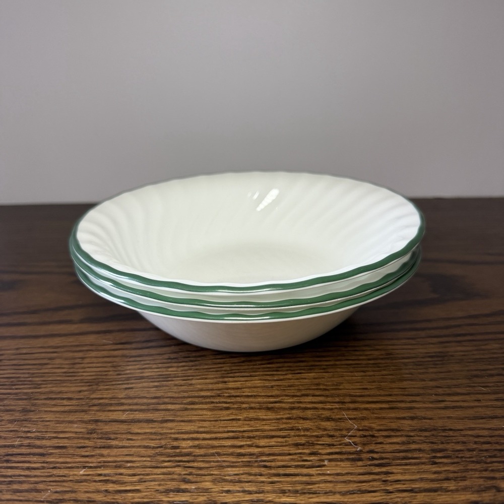 Vtg Corelle Callaway Green Ivy 7.25" Soup Cereal Bowls Swirl Dark Green Rim (3)